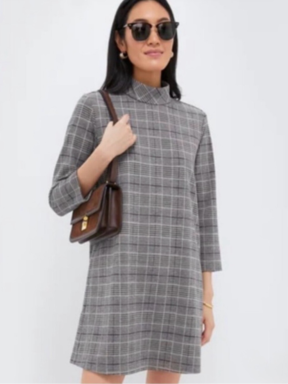 Tuckernuck Brown Plaid Mod Ellie Dress Mock Neck Shift